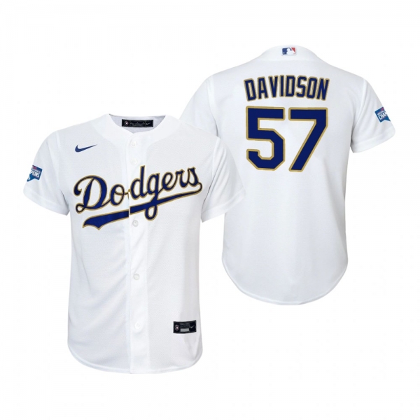 Youth Dodgers Matt Davidson White Gold 2021 Gold Program Replica Jersey