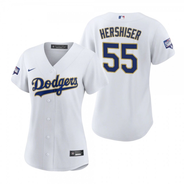 Women's Dodgers Orel Hershiser White Gold 2021 Gold Program Replica Jersey