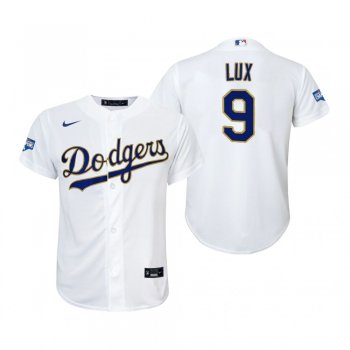 Youth Dodgers Gavin Lux White Gold 2021 Gold Program Replica Jersey