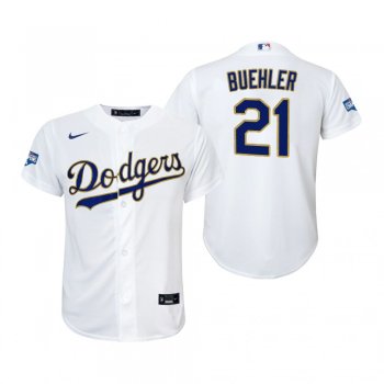 Youth Dodgers Walker Buehler White Gold 2021 Gold Program Replica Jersey