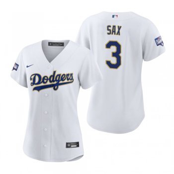 Women's Dodgers Steve Sax White Gold 2021 Gold Program Replica Jersey