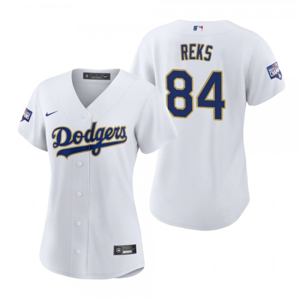 Women's Dodgers Zach Reks White Gold 2021 Gold Program Replica Jersey