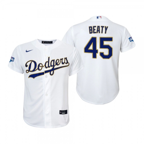 Youth Dodgers Matt Beaty White Gold 2021 Gold Program Replica Jersey