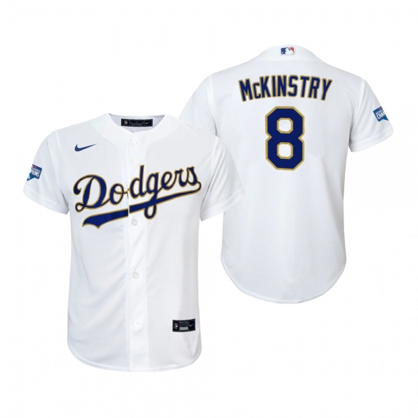 Youth Dodgers Zach McKinstry White Gold 2021 Gold Program Replica Jersey