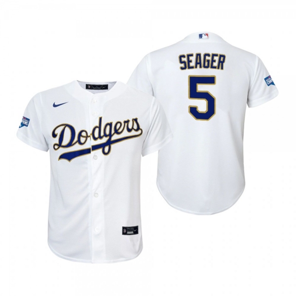 Youth Dodgers Corey Seager White Gold 2021 Gold Program Replica Jersey