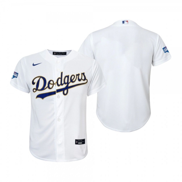 Youth Dodgers White Gold 2021 Gold Program Replica Jersey