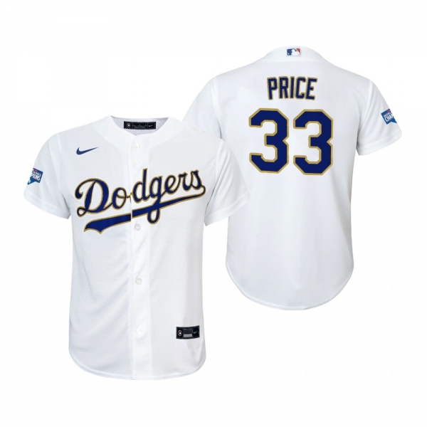 Youth Dodgers David Price White Gold 2021 Gold Program Replica Jersey