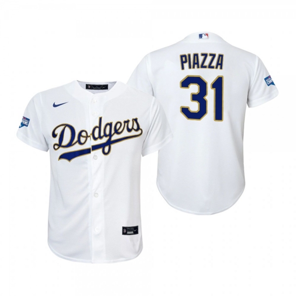 Youth Dodgers Mike Piazza White Gold 2021 Gold Program Replica Jersey