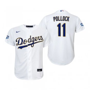 Youth Dodgers A.J. Pollock White Gold 2021 Gold Program Replica Jersey