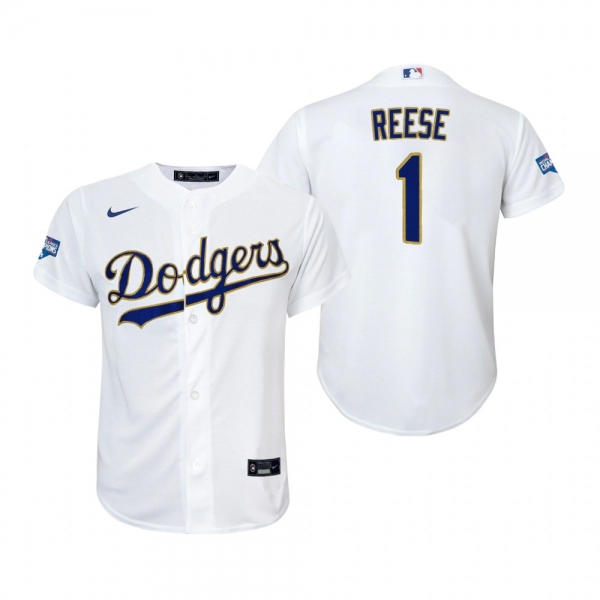 Youth Dodgers Pee Wee Reese White Gold 2021 Gold Program Replica Jersey