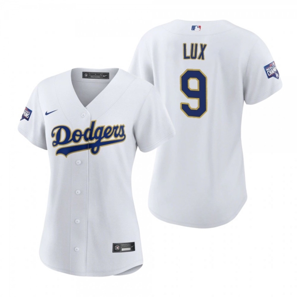 Women's Dodgers Gavin Lux White Gold 2021 Gold Program Replica Jersey