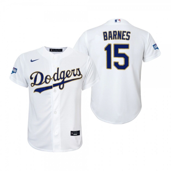 Youth Dodgers Austin Barnes White Gold 2021 Gold Program Replica Jersey