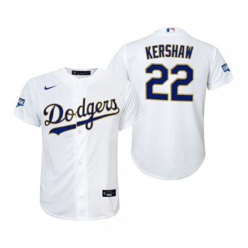 Youth Dodgers Clayton Kershaw White Gold 2021 Gold Program Replica Jersey