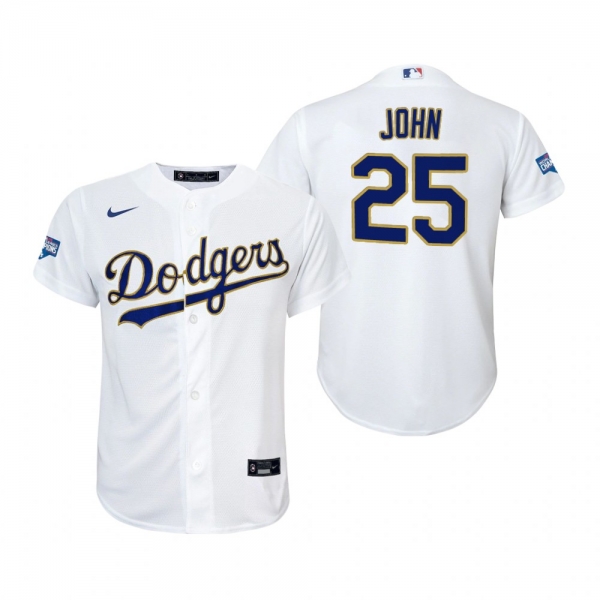 Youth Dodgers Tommy John White Gold 2021 Gold Program Replica Jersey