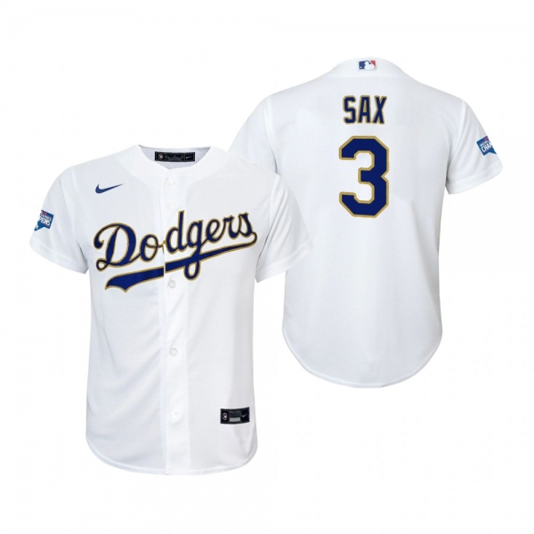 Youth Dodgers Steve Sax White Gold 2021 Gold Program Replica Jersey