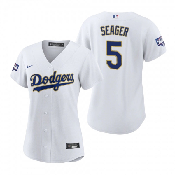 Women's Dodgers Corey Seager White Gold 2021 Gold Program Replica Jersey