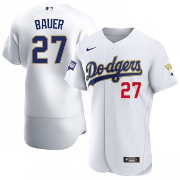 Men's LA Dodgers Trevor Bauer VII WS Champions White Gold Jersey Stitched 2021 New Release