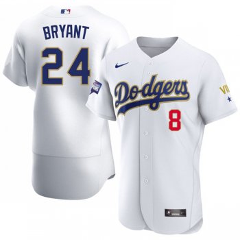 Men's #8 #24 LA Dodgers Kobe Bryant VII WS Champions White Gold Jersey Stitched 2021 New Release