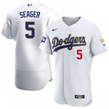 Men's LA Dodgers Corey Seager VII WS Champions White Gold Jersey Stitched 2021 New Release