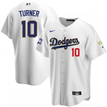 Youth #10 Justin Turner Los Angeles Dodgers WS Champions VII White Gold Jersey Stitched Cool Base