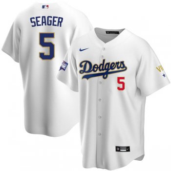 Youth #5 Corey Seager Los Angeles Dodgers WS Champions VII White Gold Jersey Stitched Cool Base