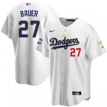 Youth #27 Trevor Bauer Los Angeles Dodgers WS Champions VII White Gold Jersey Stitched Cool Base