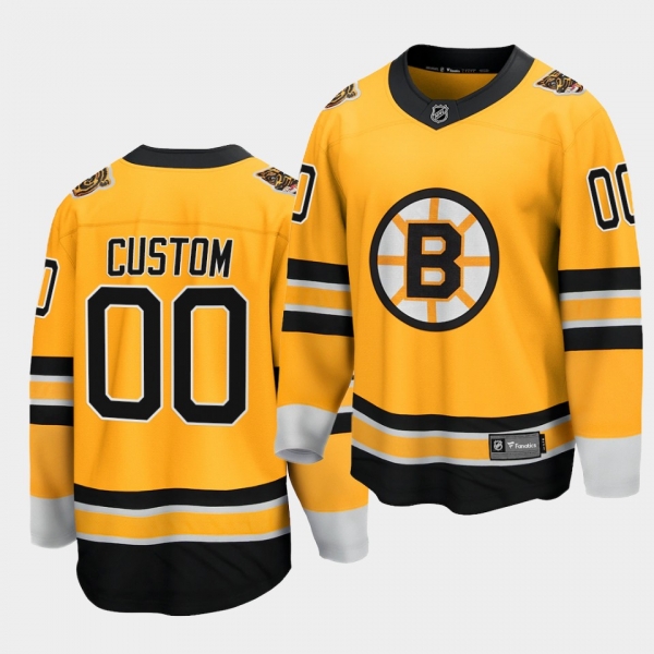 Custom Boston Bruins 2021 Special Edition Gold Reverse Retro Men Jersey