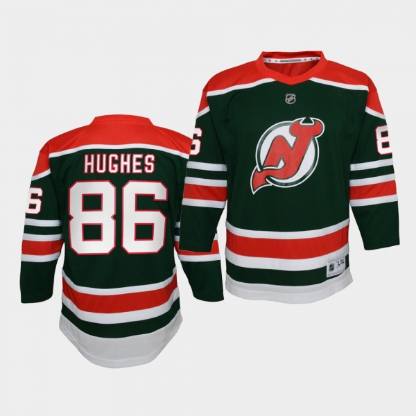 Youth Jack Hughes New Jersey Devils 2021 Reverse Retro Green Special Edition Jersey