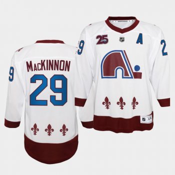 Youth Nathan Mackinnon Colorado Avalanche 2021 Reverse Retro White 25th special Edition Jersey