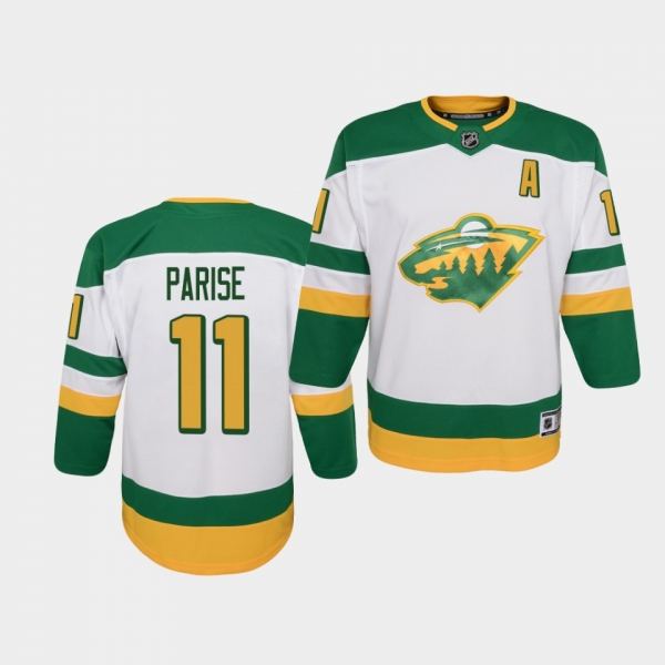 Youth Zach Parise Minnesota Wild 2021 Reverse Retro White Replica Jersey