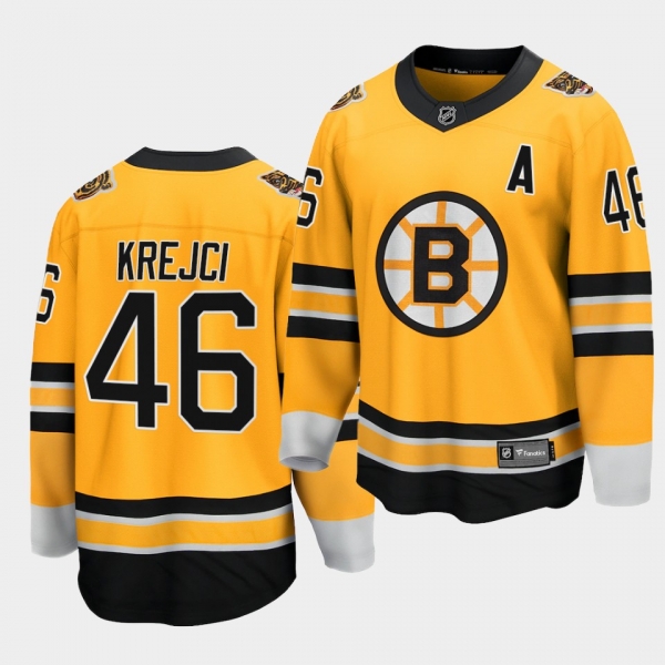 David Krejci Boston Bruins 2021 Special Edition Gold Reverse Retro Men Jersey