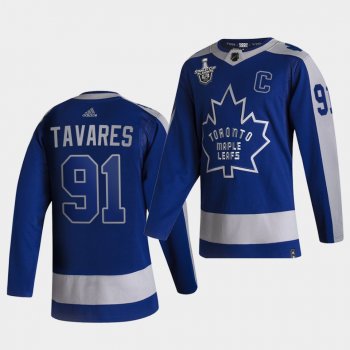 John Tavares #91 Maple Leafs 2021 Stanley Cup Playoffs Blue Reverse Retro Jersey