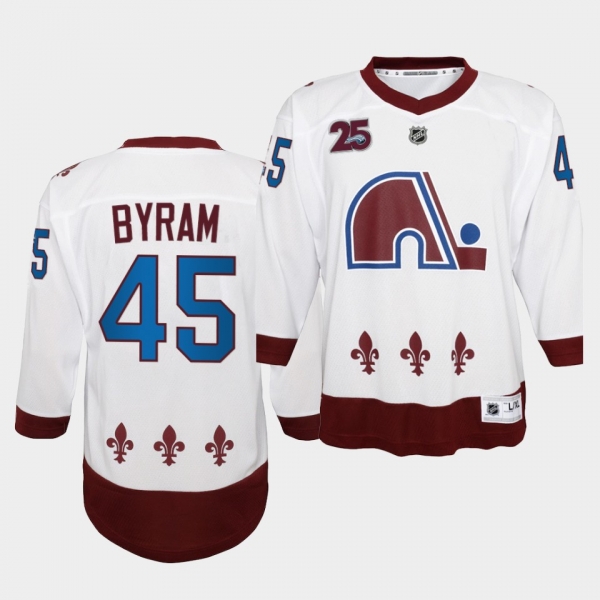 Youth Bowen Byram Colorado Avalanche 2021 Reverse Retro White 25th special Edition Jersey