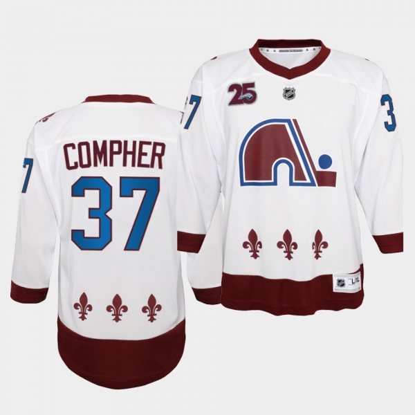 Youth J.T. Compher Colorado Avalanche 2021 Reverse Retro White 25th special Edition Jersey