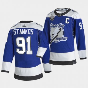 Steven Stamkos #91 Lightning 2021 Stanley Cup Playoffs Reverse Retro Blue Jersey