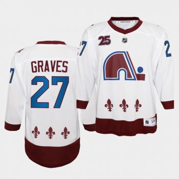 Youth Ryan Graves Colorado Avalanche 2021 Reverse Retro White 25th special Edition Jersey