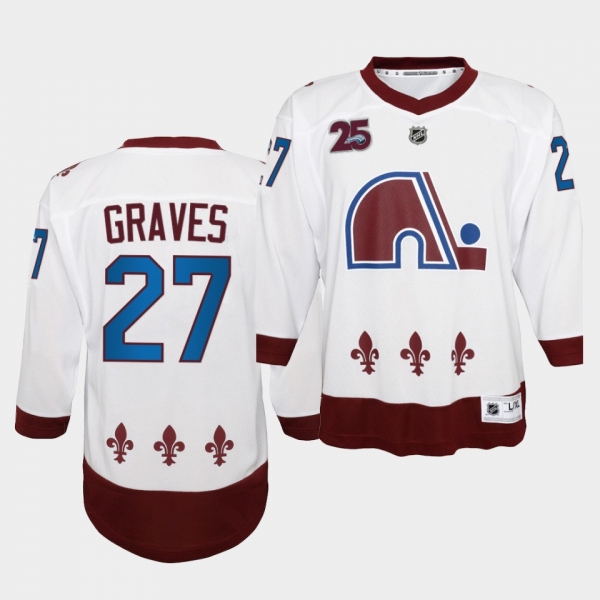 Youth Ryan Graves Colorado Avalanche 2021 Reverse Retro White 25th special Edition Jersey