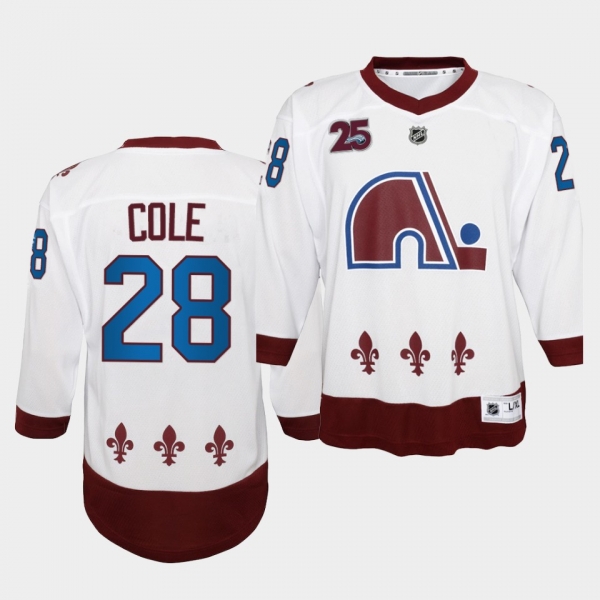 Youth Ian Cole Colorado Avalanche 2021 Reverse Retro White 25th special Edition Jersey