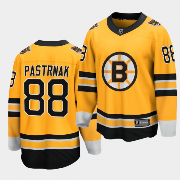 David Pastrnak Boston Bruins 2021 Special Edition Gold Reverse Retro Men Jersey