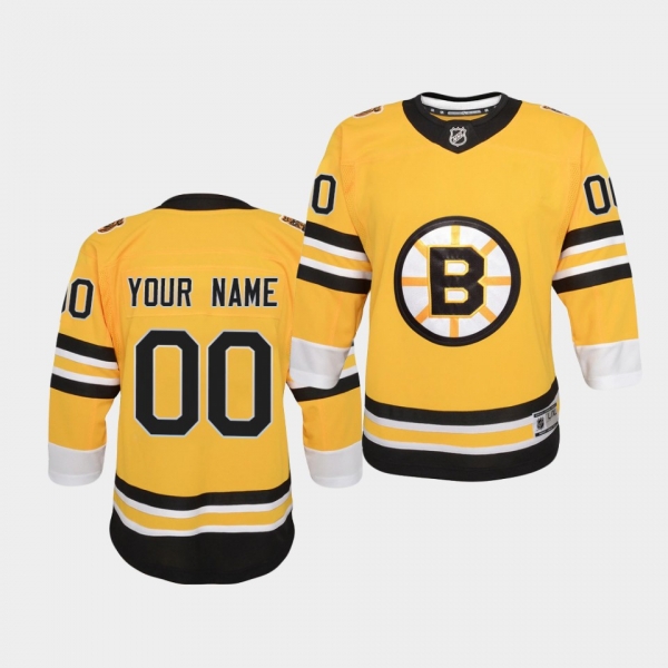 Youth Custom Boston Bruins 2021 Reverse Retro Gold Replica Jersey