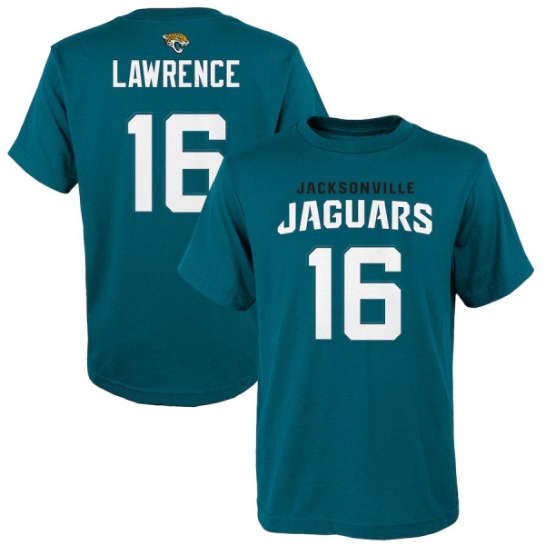 Youth Trevor Lawrence Jacksonville Jaguars 2021 NFL Draft First Round Pick Name & Number T-Shirt - Teal