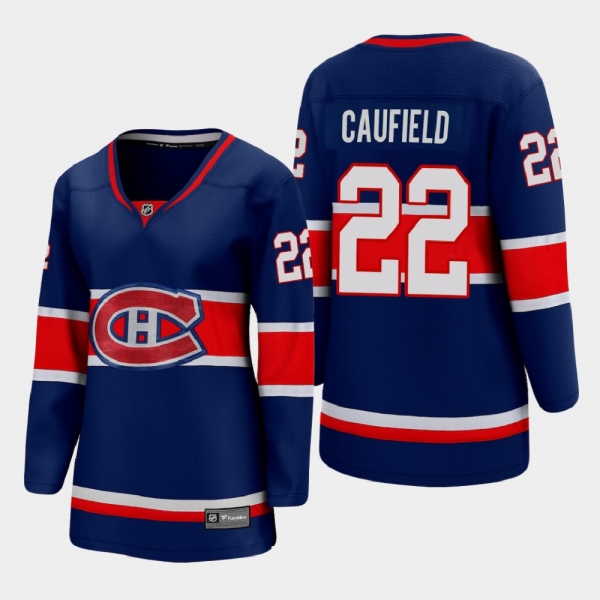 Women Montreal Canadiens Cole Caufield #22 2021 Reverse Retro Blue Jersey