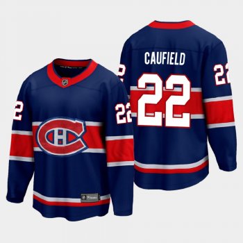 Men's Montreal Canadiens Cole Caufield #22 Reverse Retro 2021 Blue Jersey