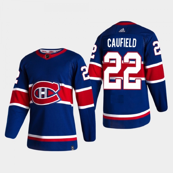 Men's Montreal Canadiens Cole Caufield #22 2021 Season Reverse Retro Authentic Blue Jersey