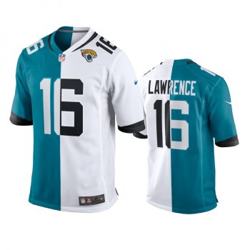 Jacksonville Jaguars Trevor Lawrence Teal White 2021 NFL Draft Split Jersey