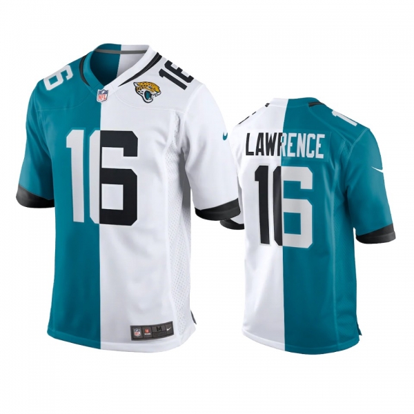 Jacksonville Jaguars Trevor Lawrence Teal White 2021 NFL Draft Split Jersey