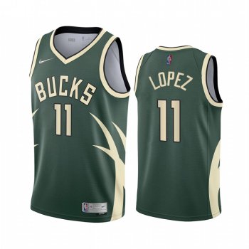 2020-21 Milwaukee Bucks Brook Lopez Earned Edition Green #11 Jersey