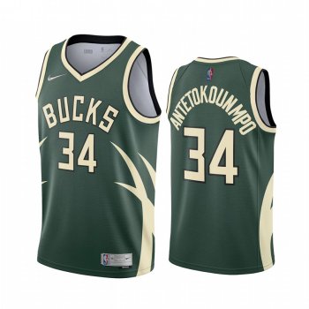 2020-21 Milwaukee Bucks Giannis Antetokounmpo Earned Edition Green #34 Jersey