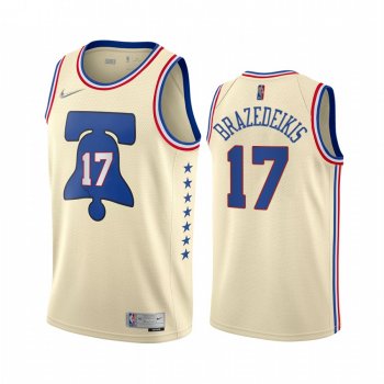 Ignas Brazedeikis Philadelphia 76ers 2021 Earned Edition Cream #17 Jersey Swingman