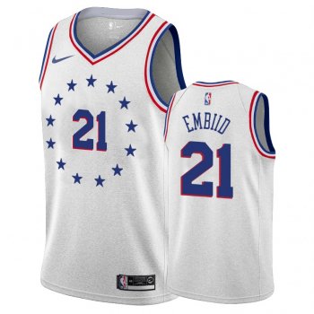 76ers Joel Embiid #21 Male Earned Edition Gray Jersey